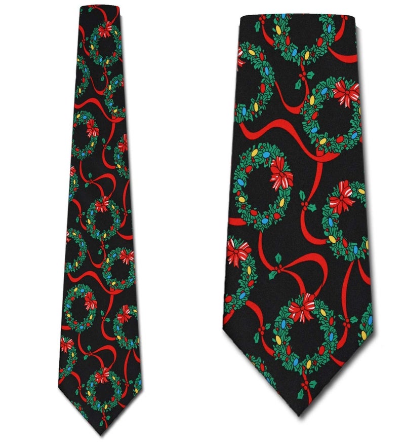 Three Rooker Christmas Wreath Neck Ties Mens Holiday Necktie - Image 2